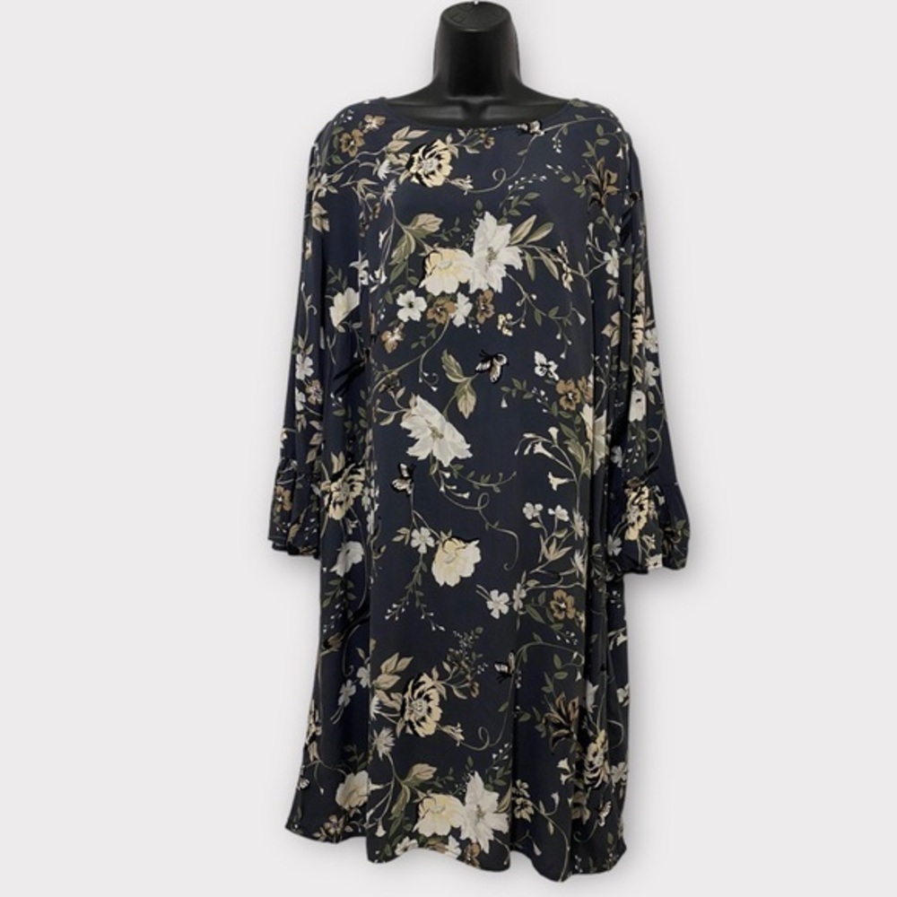 Old Navy Gray & Cream Floral 3/4 Sleeve Shift Dress Size XL Style 820890-03